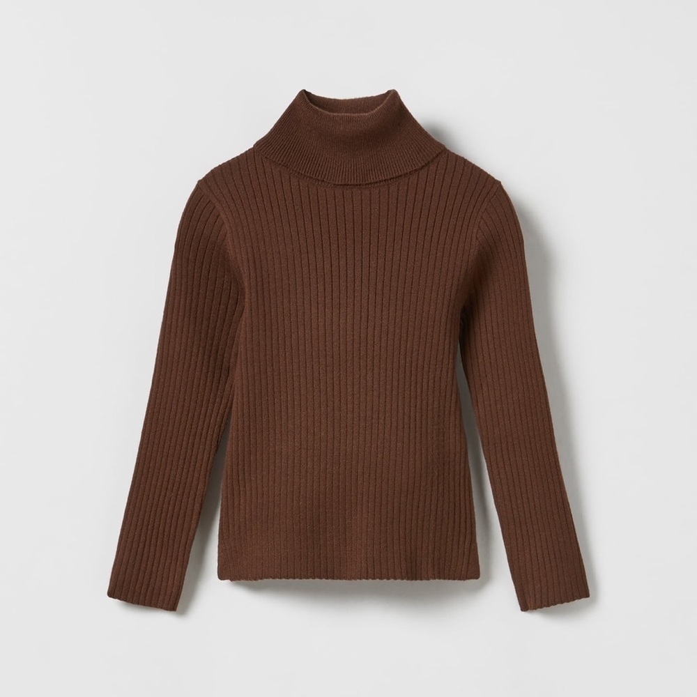 Zara Girls Chocolate Brown Long Sleeve Ribbed Turtleneck Sweater size 13-14